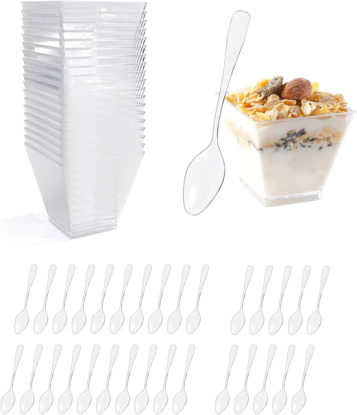 SIKAMARU 30pcs 2oz/60ml Trapezoidal Dessert Cups, Small Square Cups