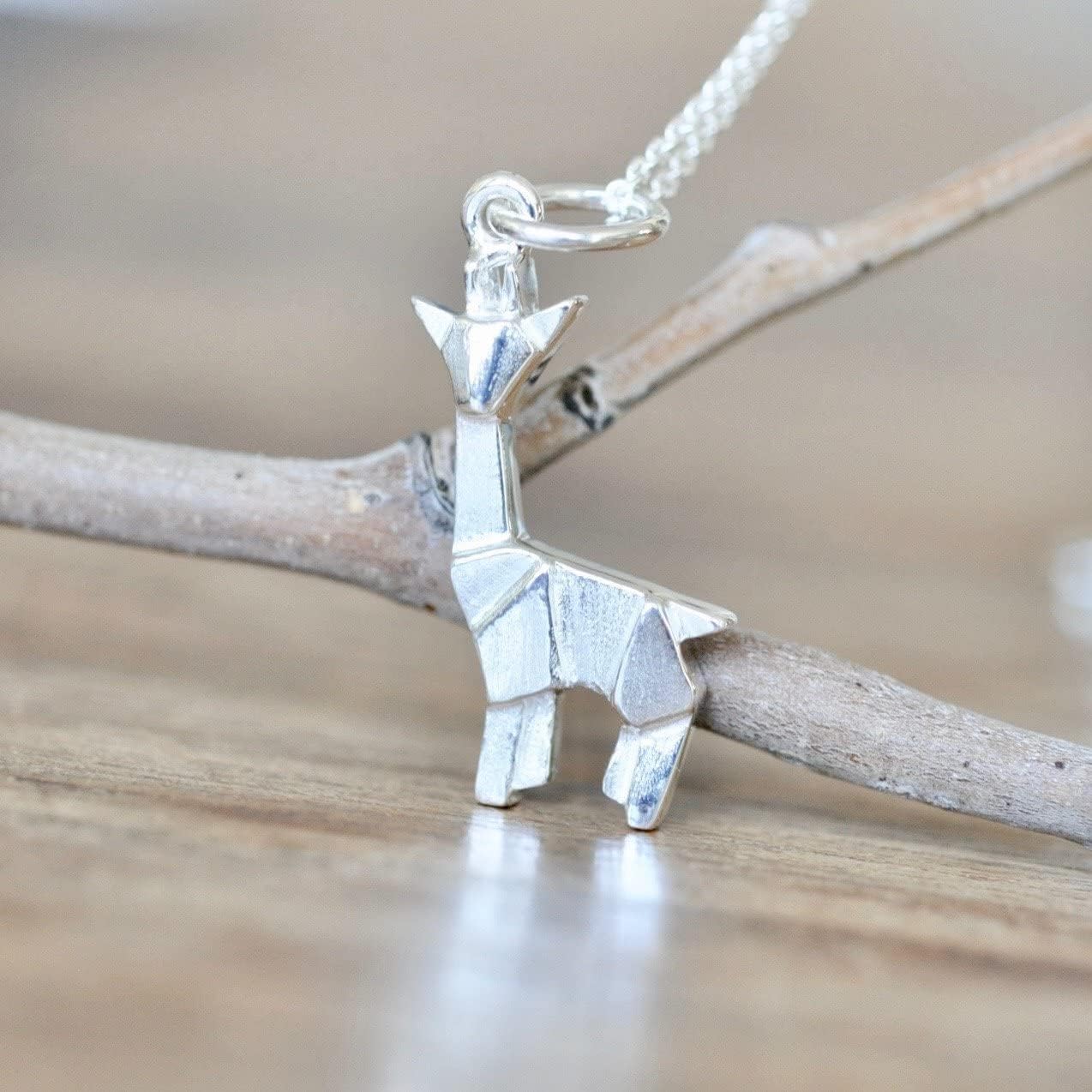 Origami Giraffe Necklace in Sterling Silver with 18 Inch Chain - Image 2