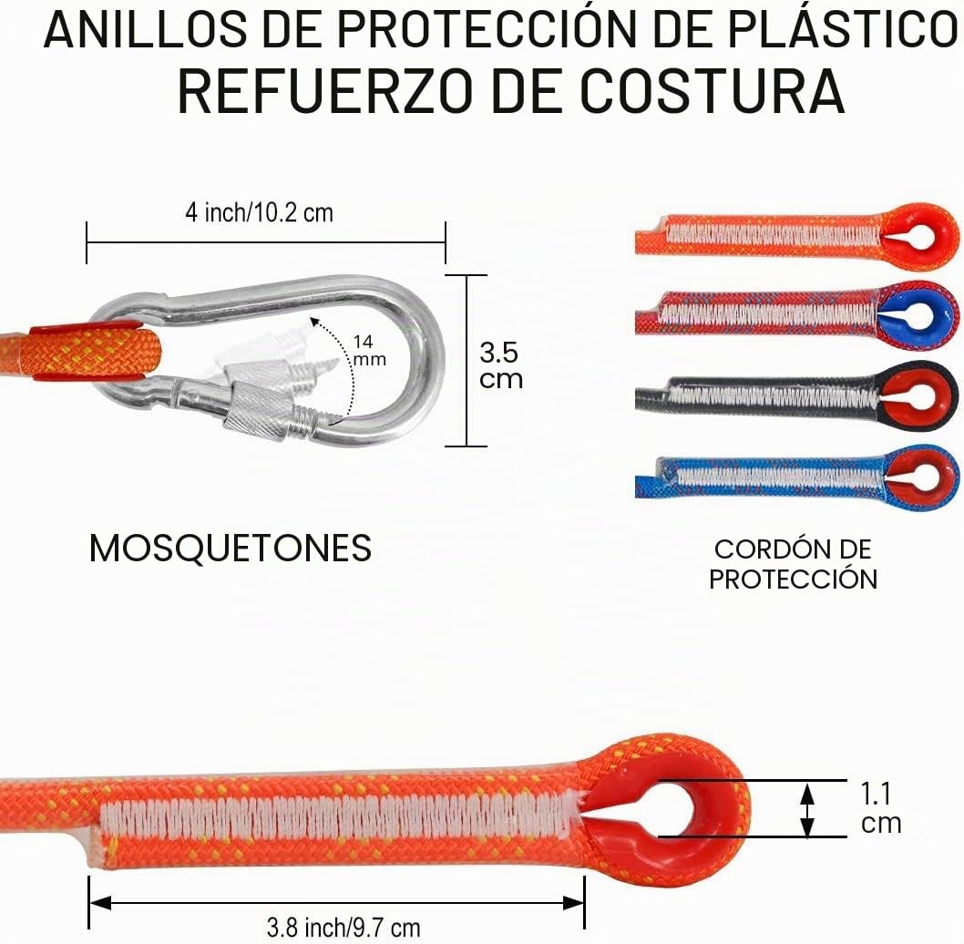 Cuerda de escalada estática 10 mm con mosquetones para seguridad y escape al aire libre