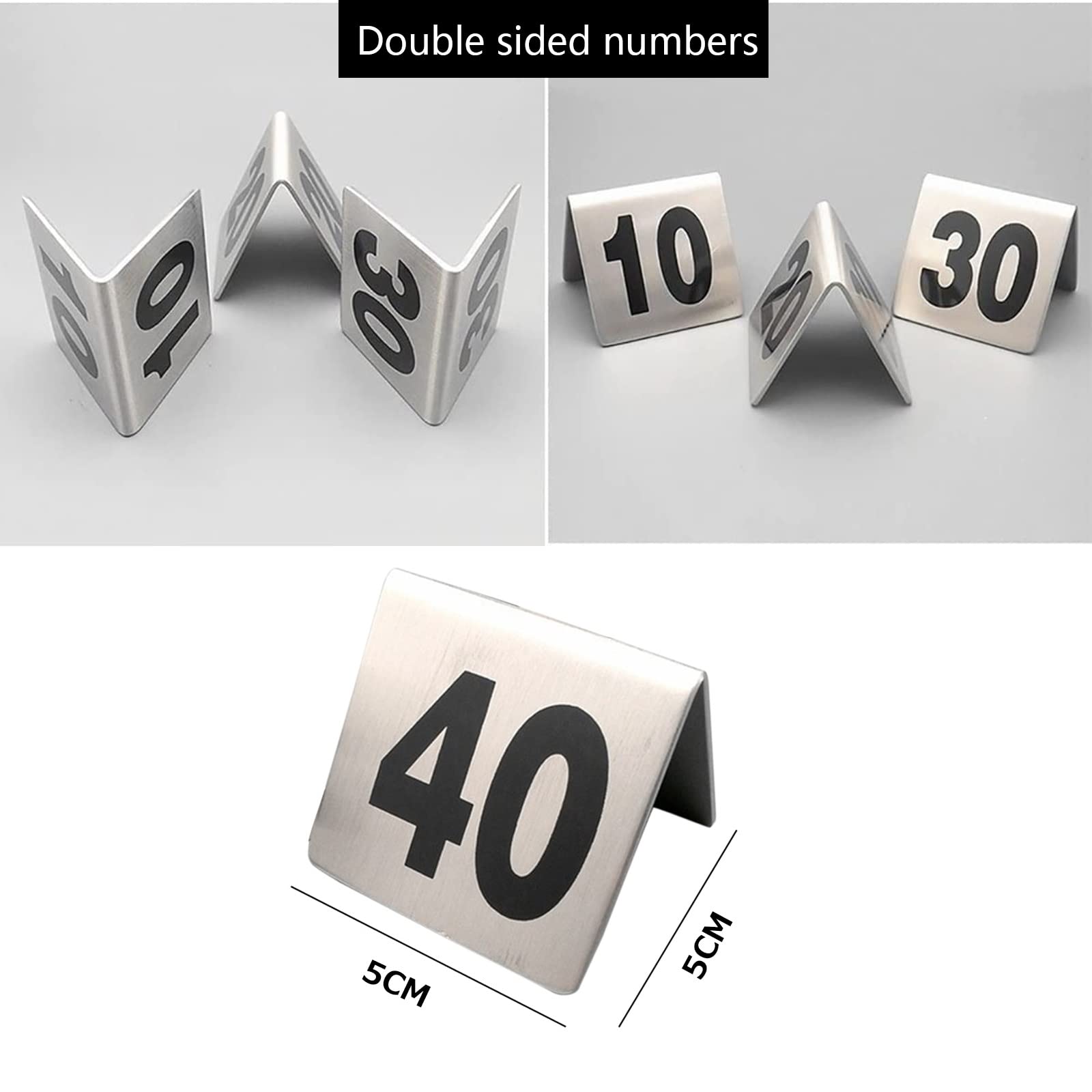 Letreros para mesa de restaurante, soportes para números de mesa estilo carpa de acero inoxidable, usos para restaurantes, cafeterías, pizzerías, número 1-20/50/100, tarjetas de números de mesa a