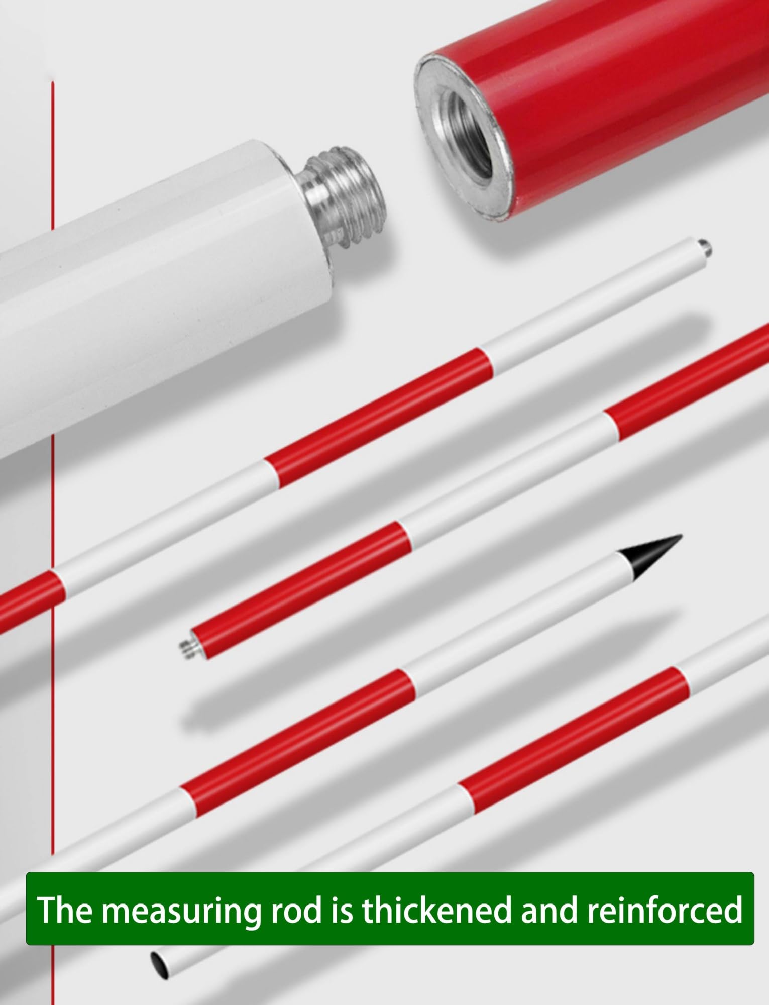 Poste topográfico de aluminio de 2/3/5 metros, rojo ajustable for topografía, construcción de carreteras y establecimiento de sitios(200cm/6.6ft)