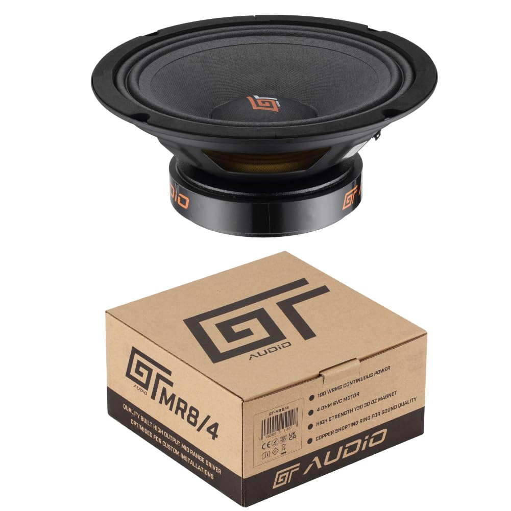 KIT SET PER BASS FACE GT AUDIO GT-MR8/4 1 midwoofer medio basso midrange da 20 cm 200 mm 8" diametro 100 watt rms 200 watt max impedenza 4 ohm, portiere sportelli auto, 1 pezzo