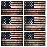 VunKo Vintage American Flag Placemats Set of 6 Patriotic 4th of July Washable Non Slip Table Place M
