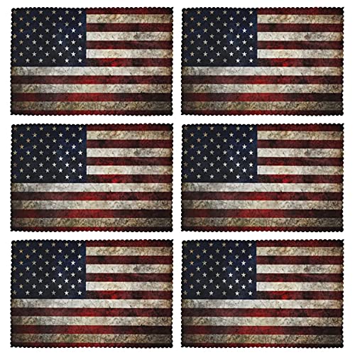 Vunko Vintage American Flag Placemats Set Of 6 Patriotic 4Th Of July Washable Non Slip Table Place Mats Rectangle 12" X 18" For Kitchen Dining Table Home Decoration Multicolor #TOP25
