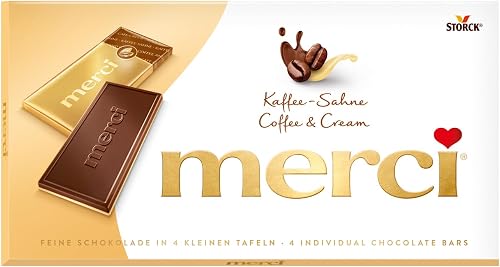 merci Chocolate Coffee Cream - 1 x 100 g - Finest Plates of Fine Coffee Cream Chocolate on White Chocolate