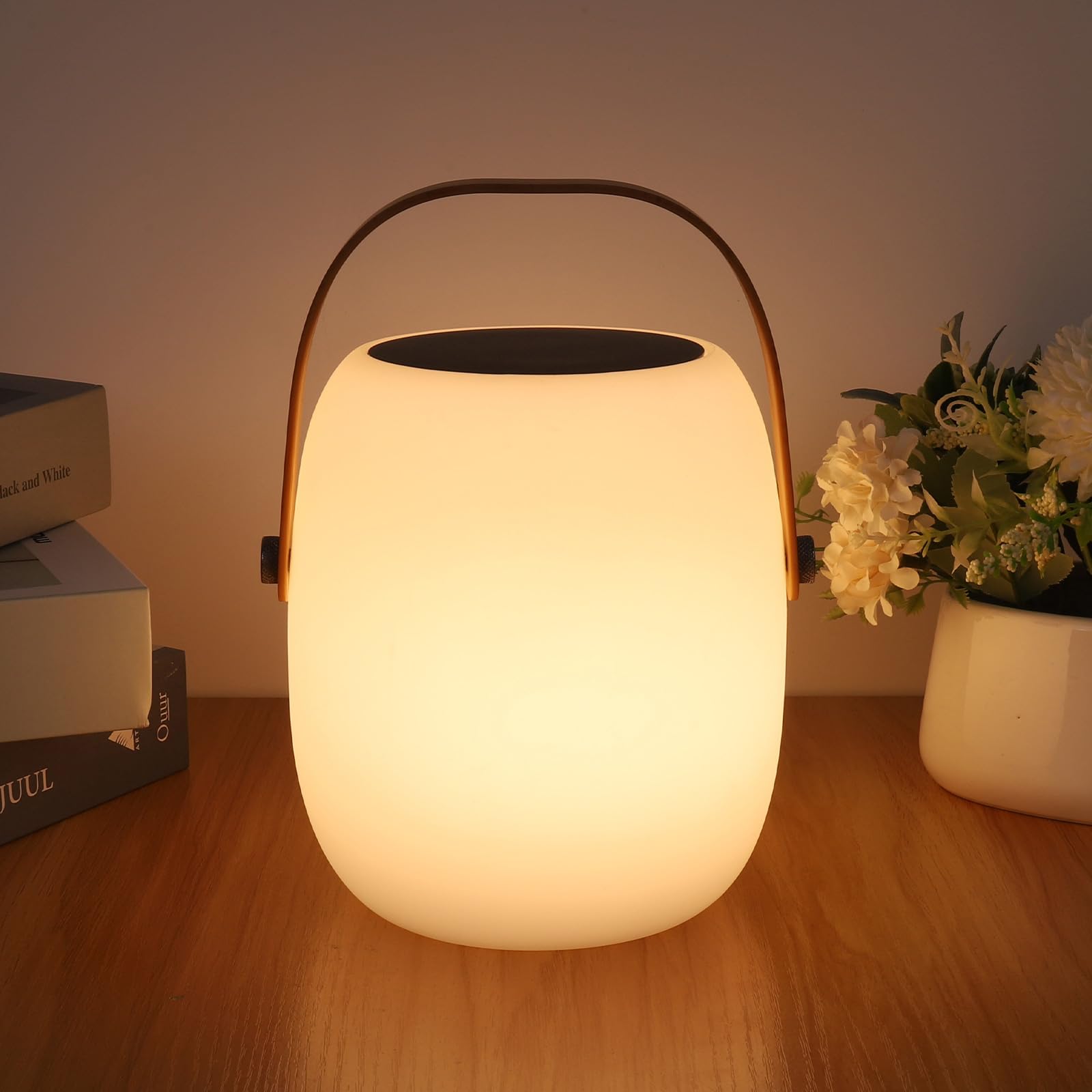 ZWOOS Lamparas de Mesita de Noche Sin Cable, Energía Solar/Recargable USB, Luce Mesita de Noche LED RGB con Modo de Parpadeo de Vela, Impermeable IP54, con Control Remoto