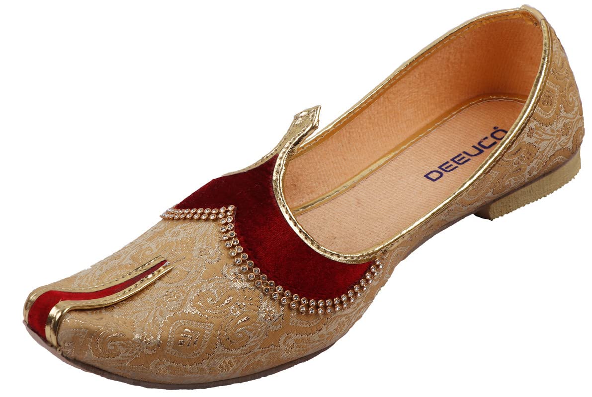 Men's Traditional Golden and Maroon Wedding and Sherwani Jutti,Mojari