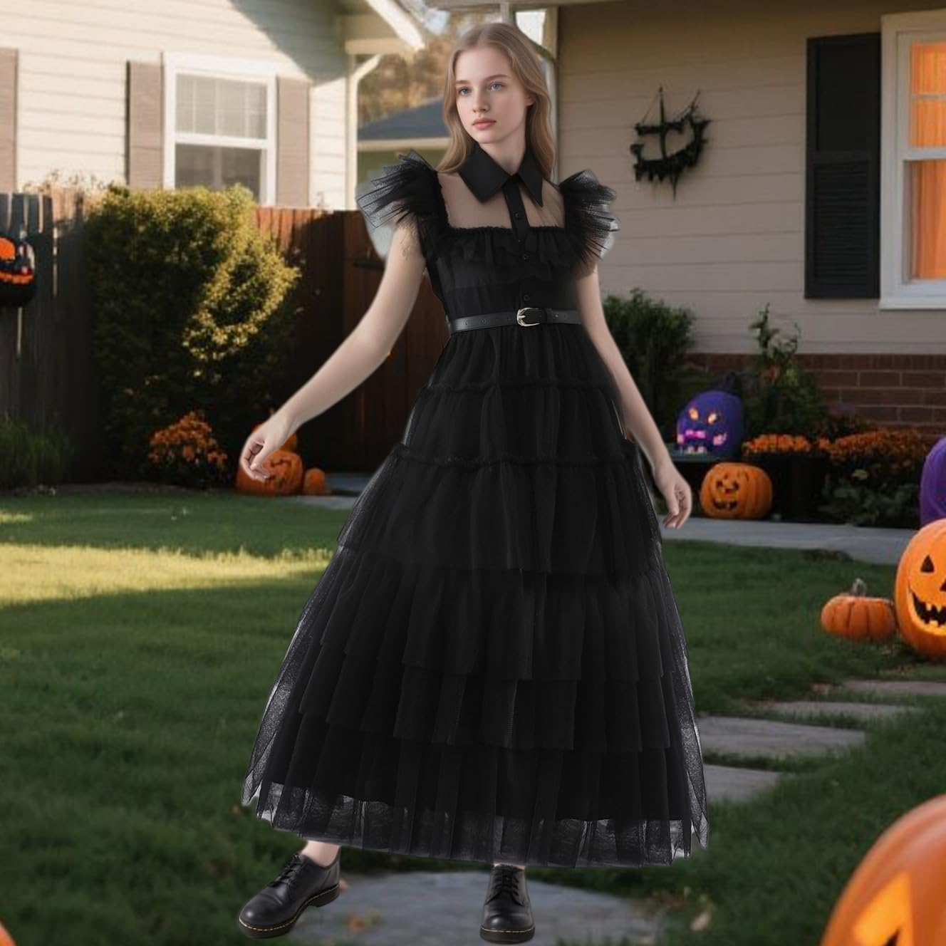 Halloween Costumes Women Girls Long Black Dress with Acceeeories Cute Dress Up - Image 4