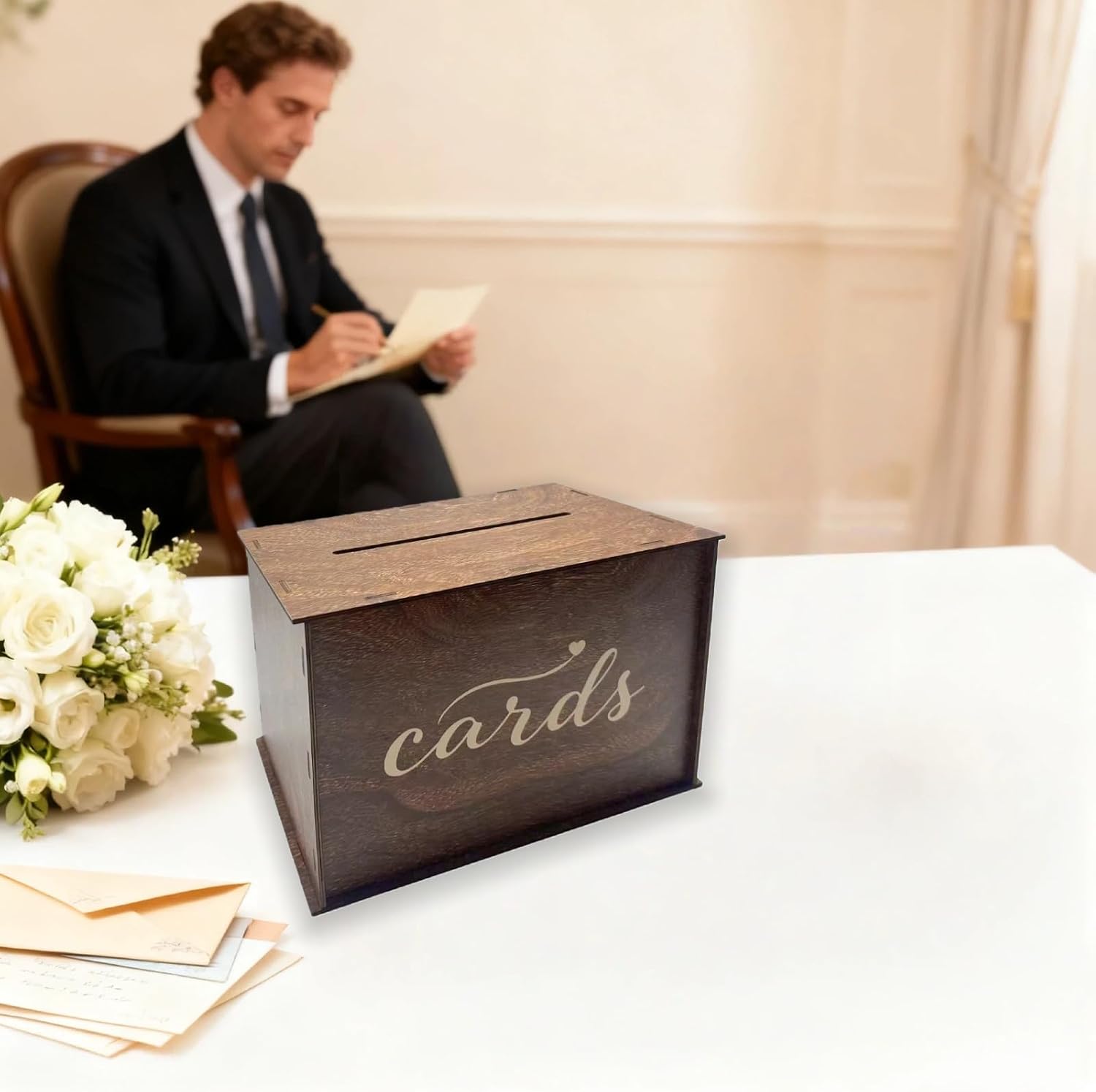 Rustic Wedding Card Box with Slotted Lid Vintage Greeting Card Holder for Guest Cards Birthday Anniversary Bridal Shower Party Decor