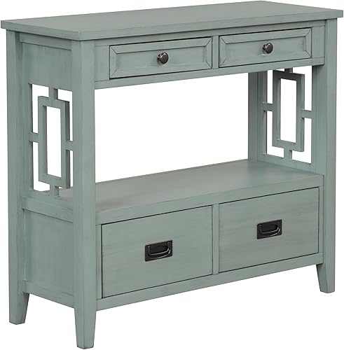 Miniatura 5 de Mesa de consola de 36 pulgadas de ancho, mesa de sofá, soporte de TV de granja con 4 cajones y 1 estante de almacenamiento para almacenamiento, mesa