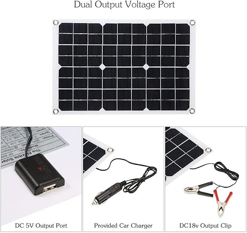 Miniatura 4 de Lixada Cargador de panel solar, puerto USB, portátil, de alta potencia, panel solar monocristalino, dispositivos USB, cargador y línea de clip de