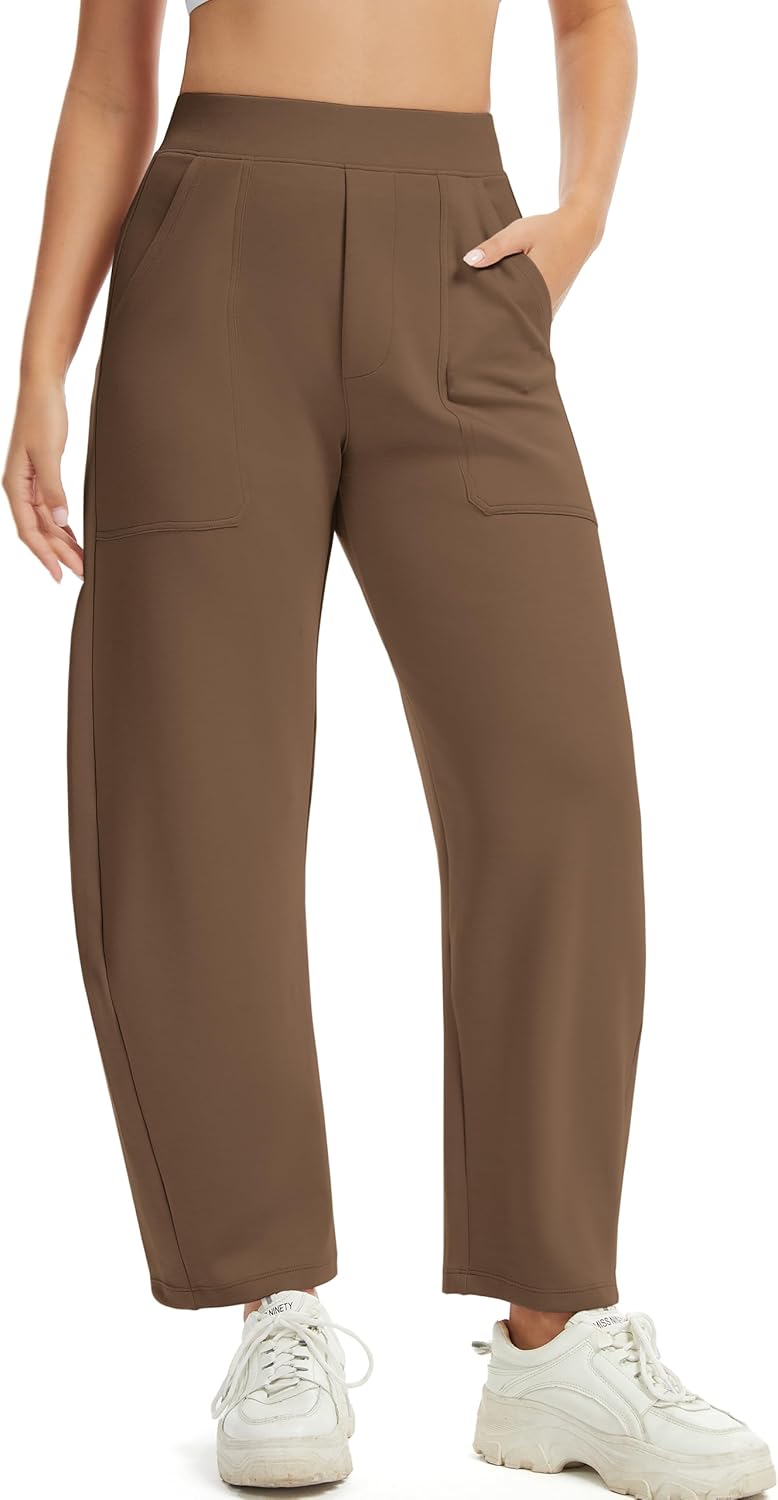 Womens Baggy Wide Leg Pants Barrel Leg Sweatpants Casual Elastic Waisted Stretch Travel Pants with Pockets - Image 4