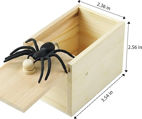 Miniatura 2 de Gooswexmzl Caja de broma de araña, araña de goma hecha a mano, caja de miedo de madera, divertido juguete de broma sorpresa, juguete práctico para