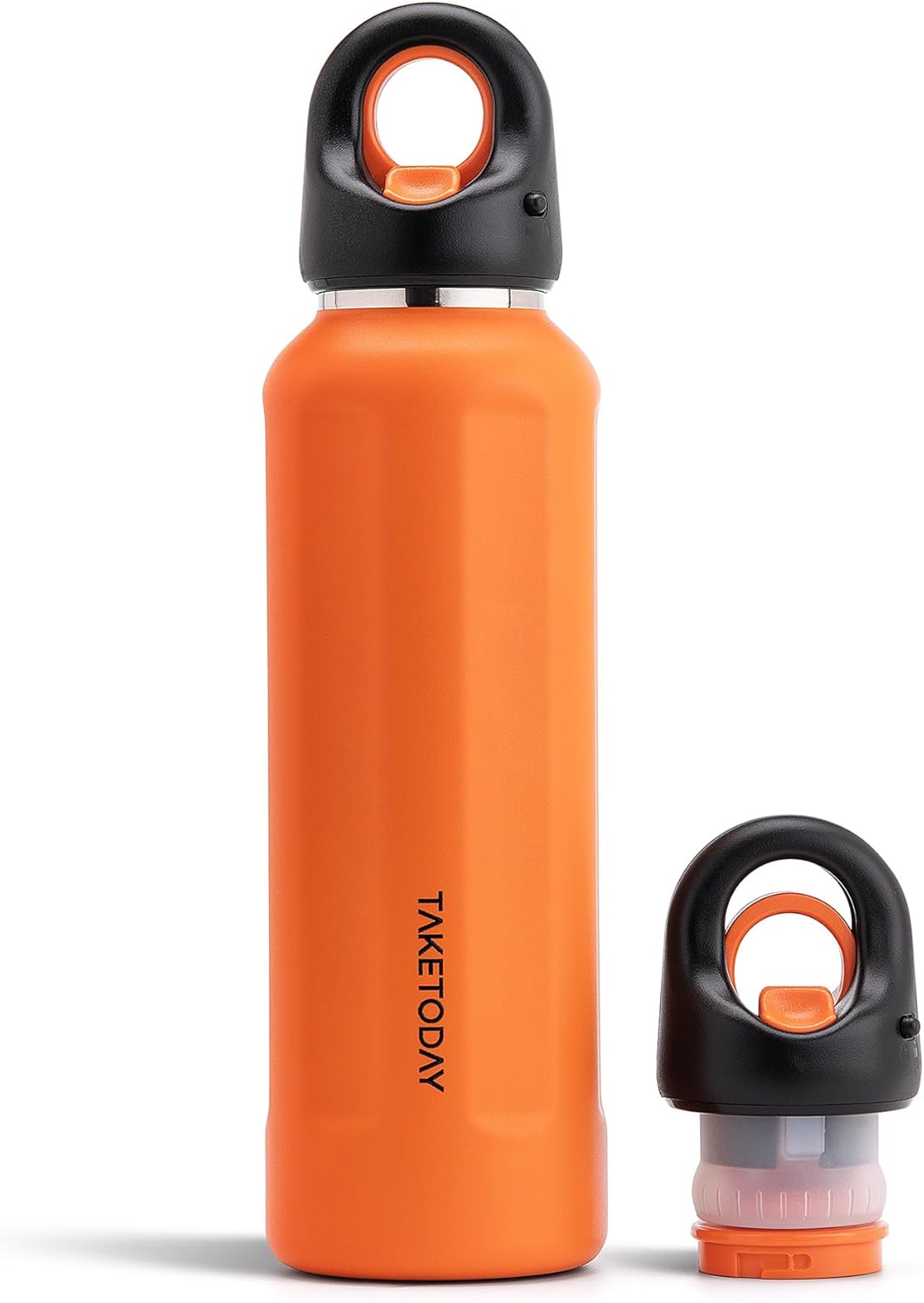 TakeToday 20oz Insulated Water Bottle, Stainless Steel Double-Wall Vacuum Thermos, One-Touch Easy-Open Lid, Double-Lock Leakproof, Fits Cup Holder (2.91"), Keeps Cold 36H, BPA-Free Lid, Orange