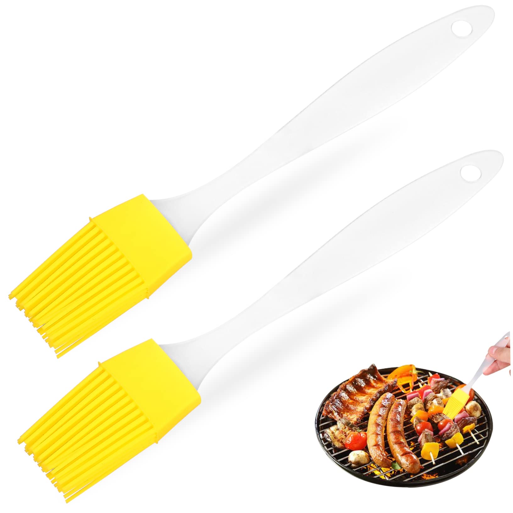 Cabilock 2 Pcs Silicone Basting Brush Ergonomic Handle Flexible Bristles for Even Sauce Application for Baking Grilling Barbecues and Picnics