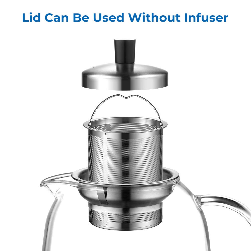 ecooe - Tetera de Cristal Con Infusor de 1000 ml, Transparente Resistente al Calor, Infusor Extraíble de Acero Inoxidable, Para Té Negro, Verde y Más