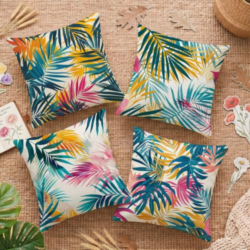 Housse de Coussin Velours 65x65 Qualité Premium Motif Feuille - 2