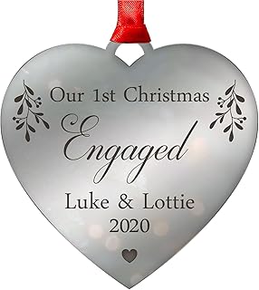 PERSONALISED Our First Christmas Engaged Tree Ornament Gifts - 3mm Mirror Acrylic Christmas Tree Decorations - Keepsake 1st Christmas Gifts Presents - Perfect Gifts for Engaged Couple, Fiance, Fiancee