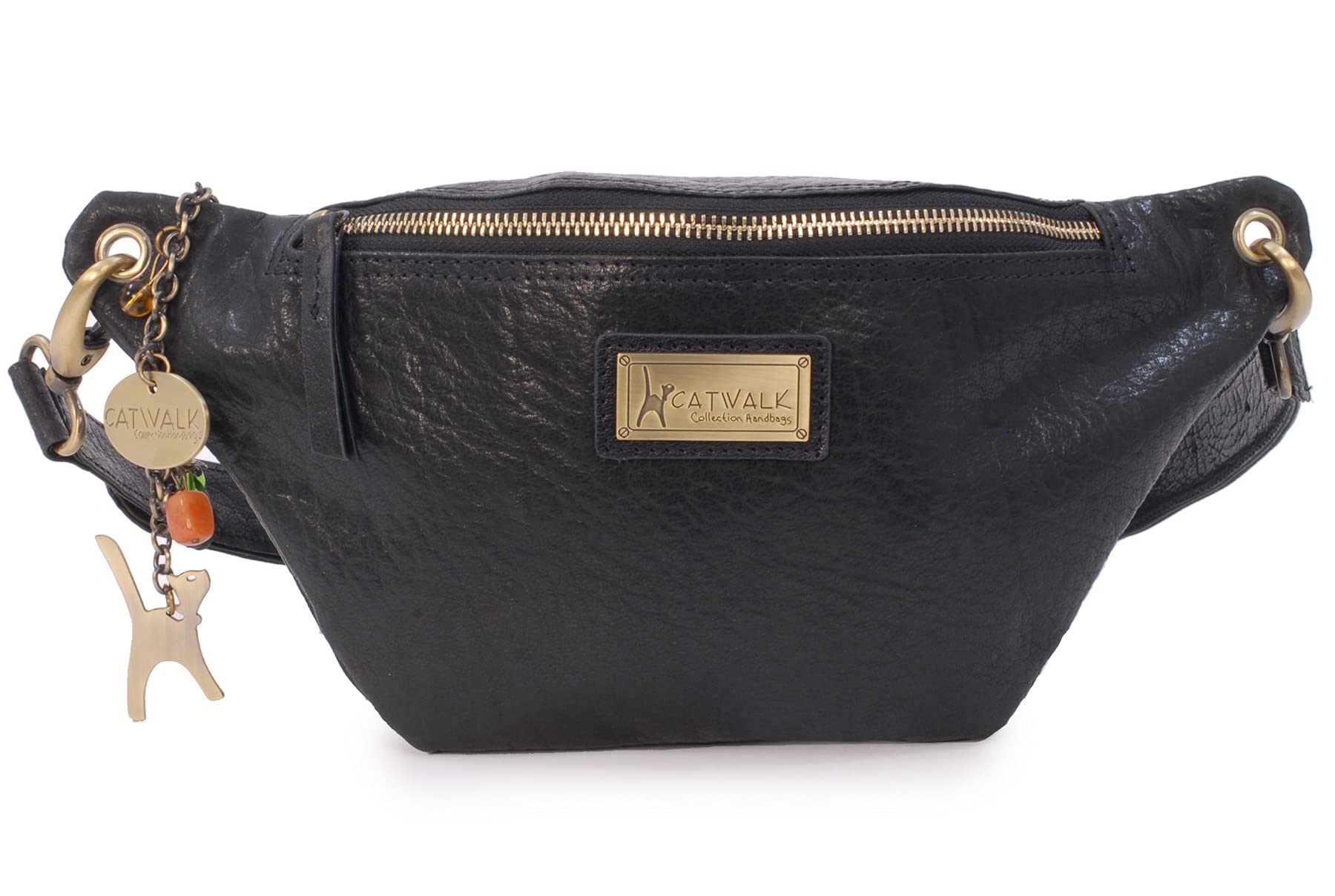 Catwalk Collection Handbags - Marsupio Donna Pelle - Borsa a Cintura per Festival o Viaggio - Borsello Piccolo - Cintura Regolabile - Ariana - Nero