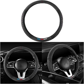 Car Steering Wheel Cover, Suede Non-Slip Vehicle Steer Wheel Protector, Breathable Comfortable Automotive Interior Protection Guard Accessories, Universal for SUV, Sedan, Truck Woven Pattern
