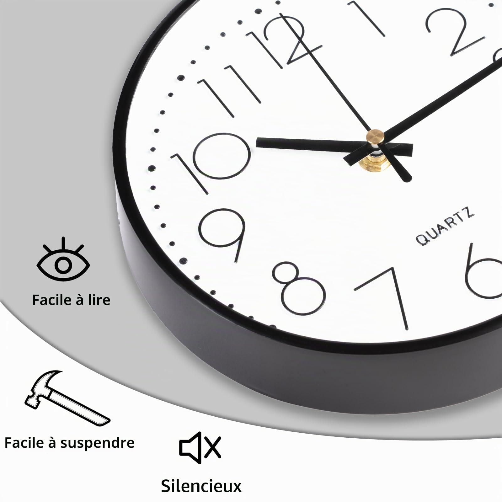 CIMOYBAI 20cm Horloge Murale Silencieuse Ronde, Moderne, Facile à Lire, Noir