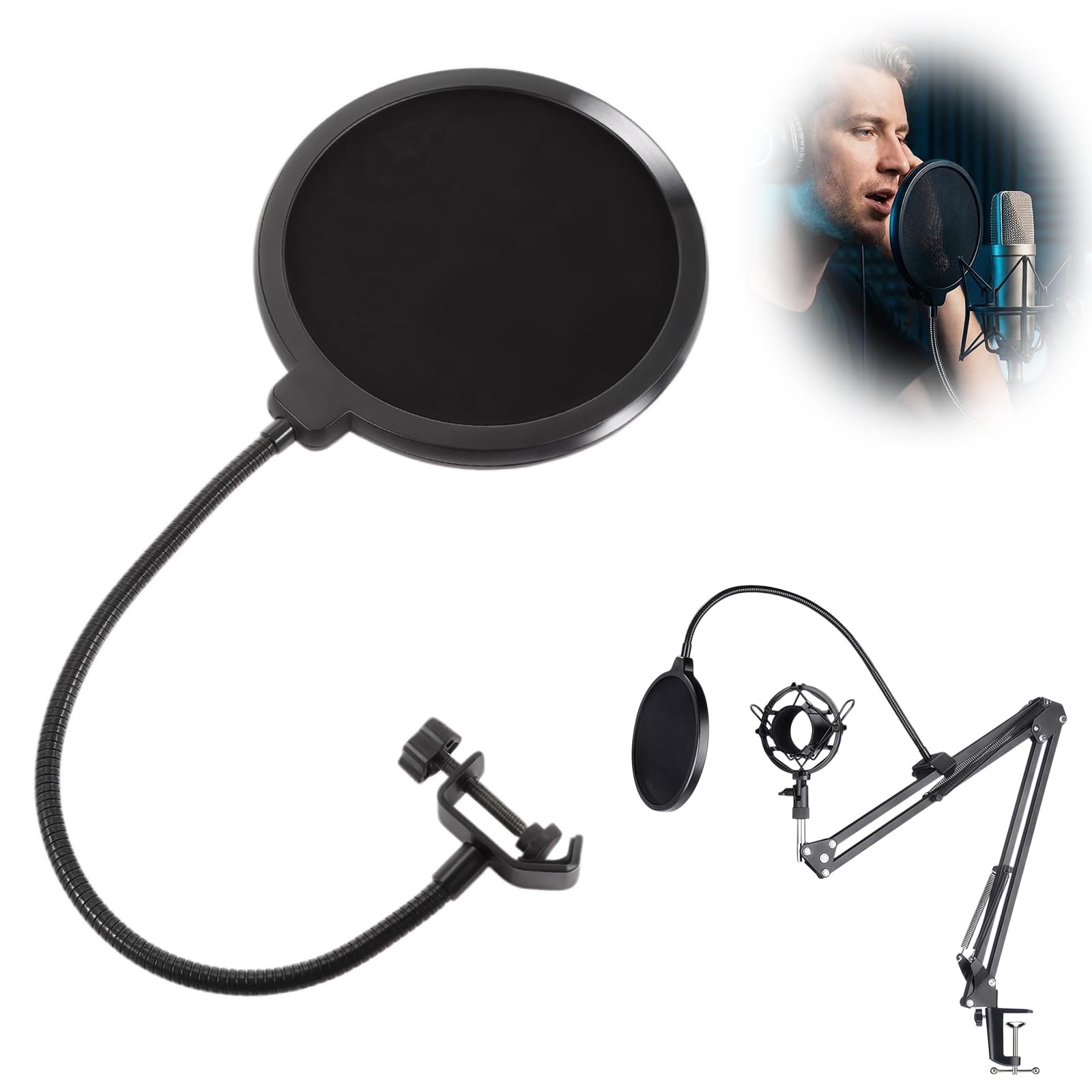 Microphone Filtre Anti-Pop, Pour Microphone Avec Bouclier Isolation Micro Et Filtre Micro Double Couche, Anti Pop Et Bonnette Micro Pour Enregistrement Vocal Podcast Chant Et Création Audio