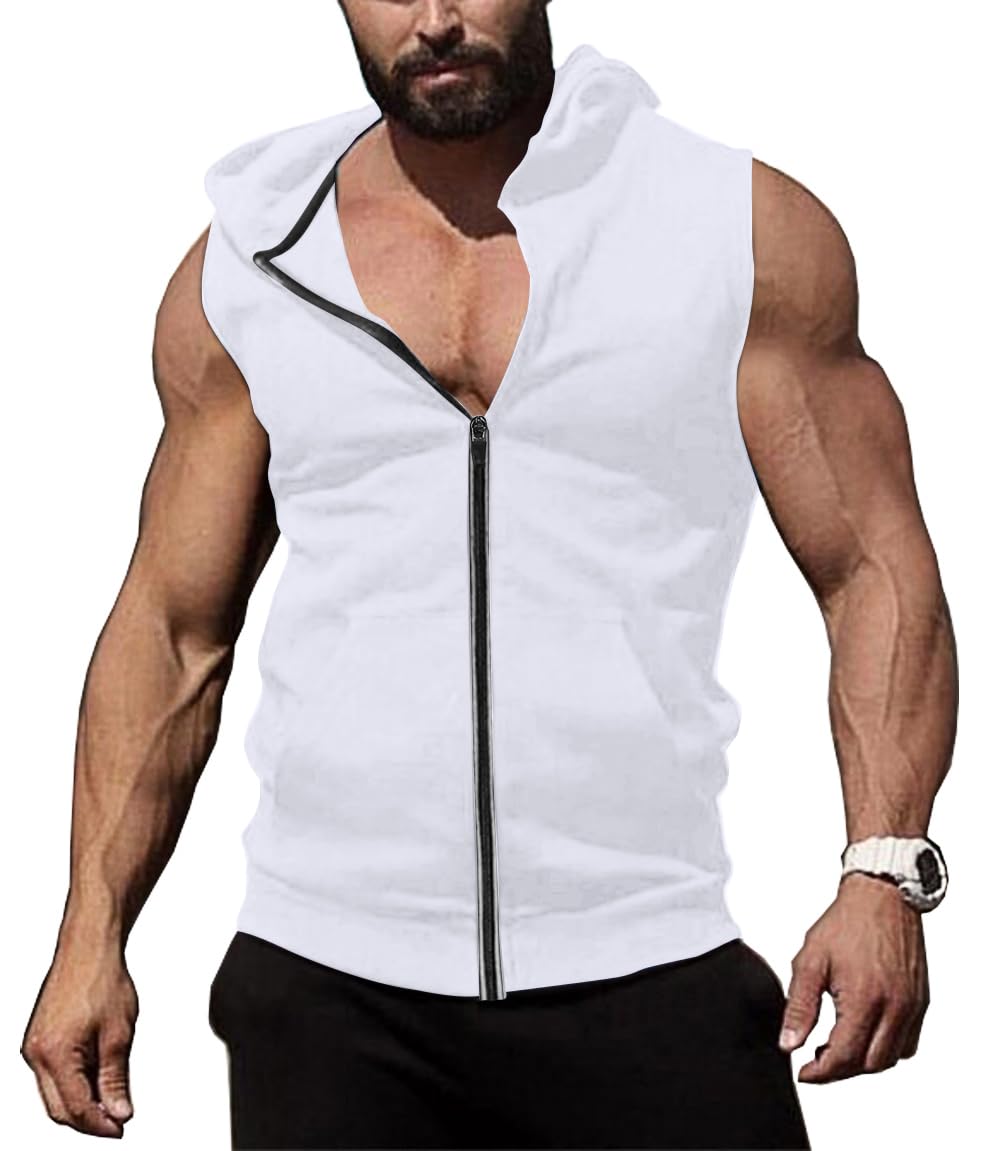 COOFANDYMen's Workout Hooded Tank Tops Zip Up Sleeveless Hoodie  Bodybuilding Fitness Gym Muscle Cut Off T Shirt - Main Image