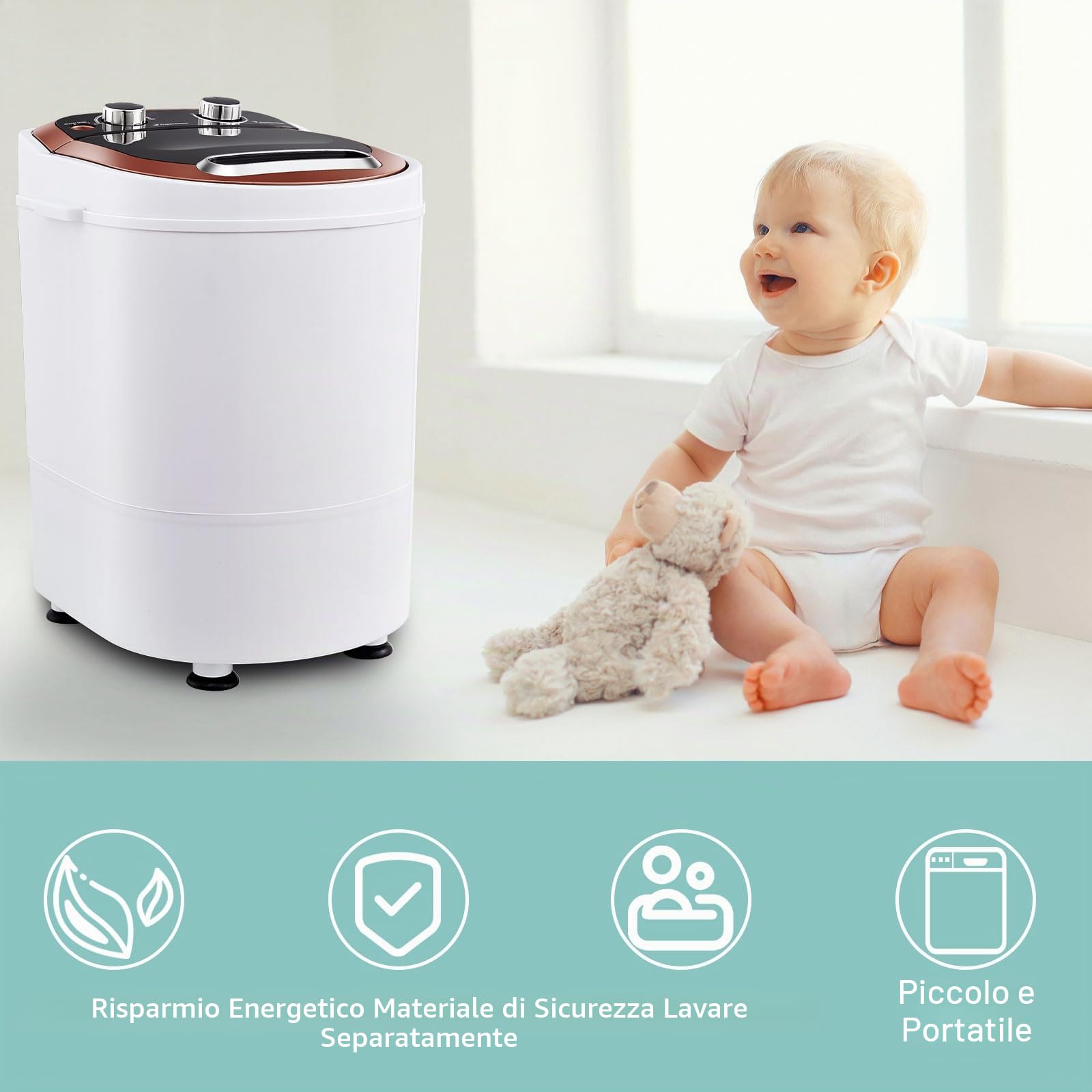 CLIPOP Mini lavatrice portatile per la casa, lavatrice 2 in 1 campeggio e centrifuga lavanderia, lavatrice elettrica e asciugatrice per vestiti del bambino