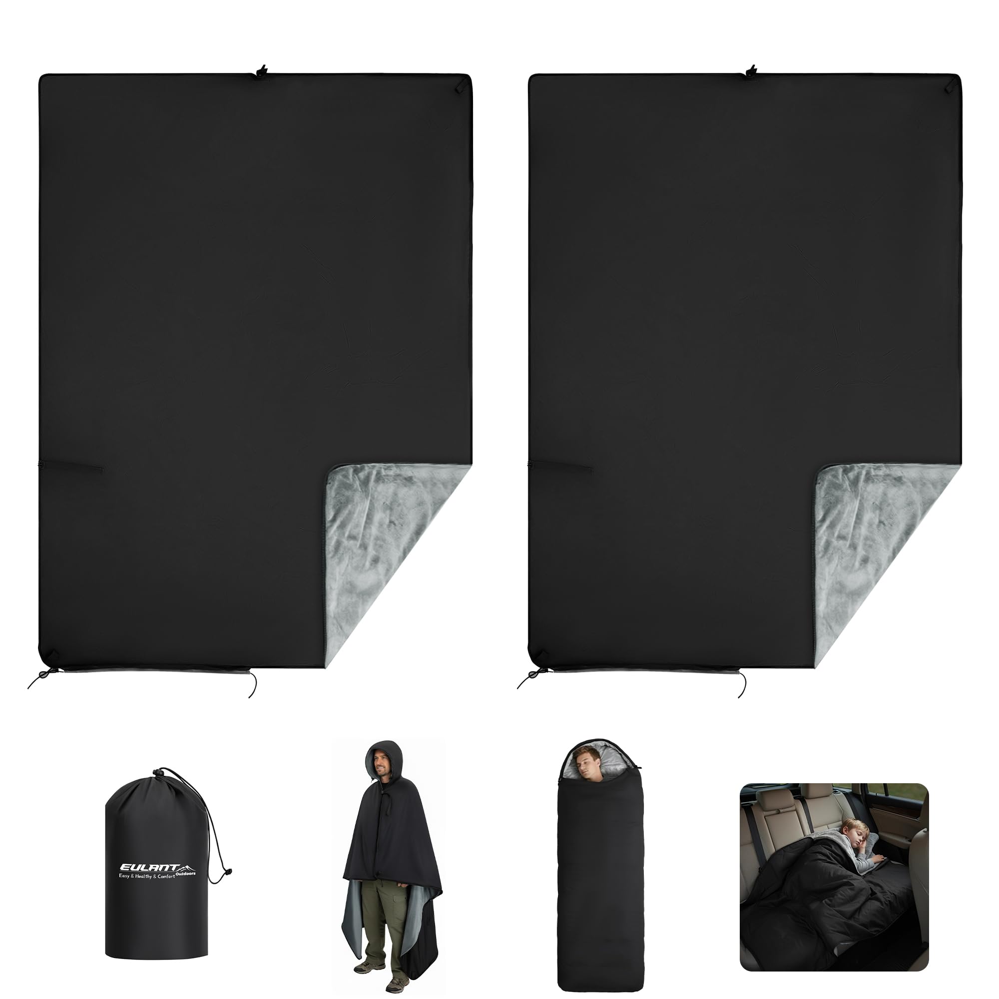 EULANT Manta Impermeable de Camping con Capucha, Poncho Ponible, Manta con Capucha para Ver Deportes y Mantenerse Caliente al Aire Libre/Coches, Versátil para Pícnic, Saco de Dormir, Capa Cálida
