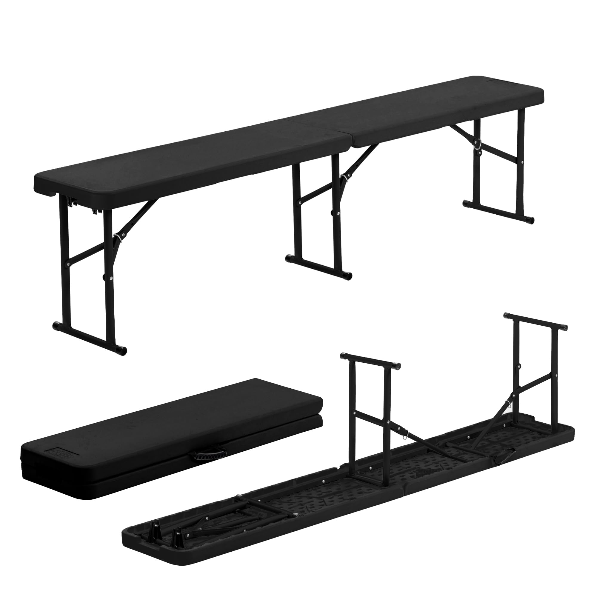 Harbour Housewares Pliant Camping Banc de Pique-Nique - 180cm (6ft) - Noir - 1x Pliable Portable Plastique Plein Air Jardin À Manger Meubles