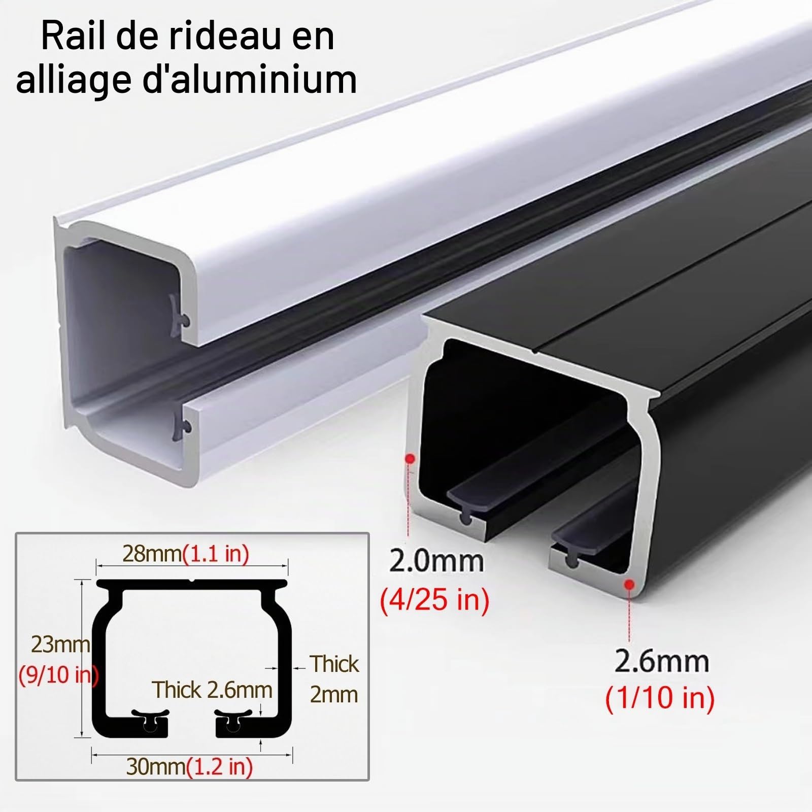 Rail de Rideau, Tringle rideau 2m 3m 4m 5m 6m 8m 10m 12m 15m Tringle À Rideaux Pour Séparation De Pièces Noir, Rails Pour Rideaux Coulissants En Aluminium Pour Fenêtres/ Plafond/ Mur(Wall Mount,6m/19.
