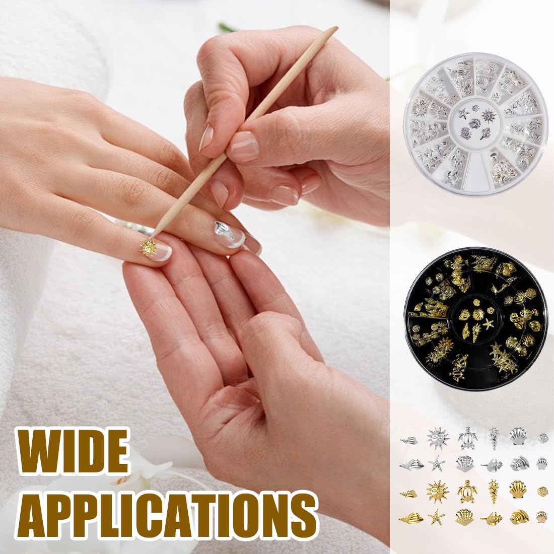 2 Sets Bijoux ongles nail art, Decoration ongle, Decoration ongles nail art, Or + Argent