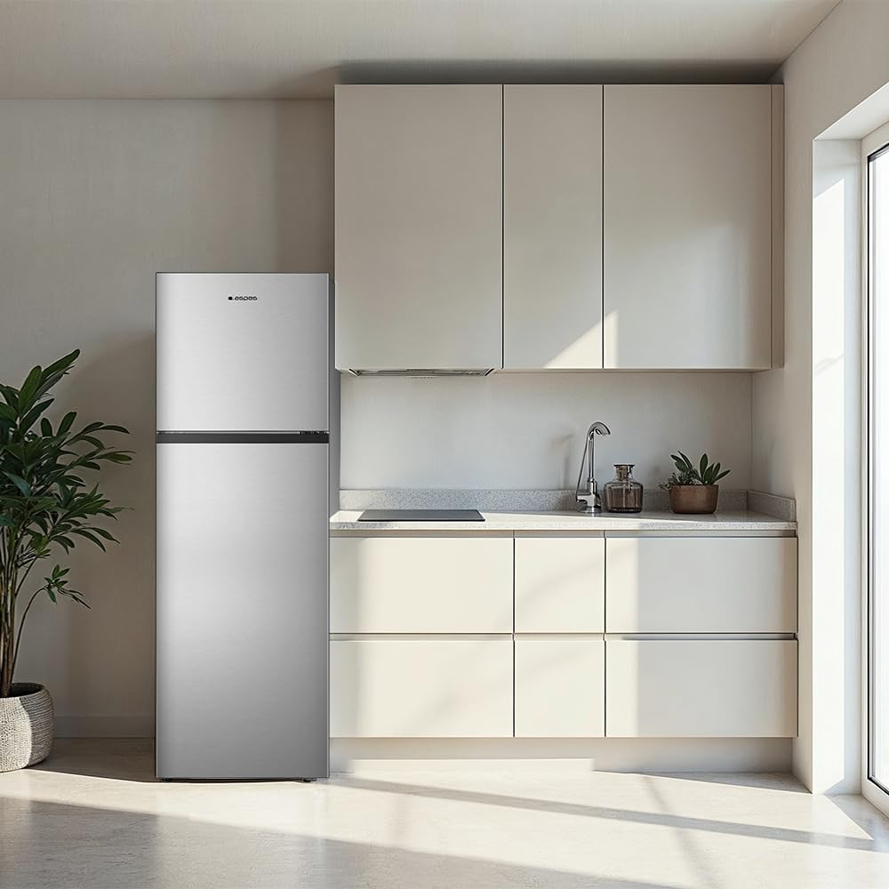 Aspes Frigorífico 2 Puertas Inox AF1675501ENFX. Capacidad 251 Litros, Puerta Reversible, Bajo Nivel Sonoro, Eficiencia Energética Clase E