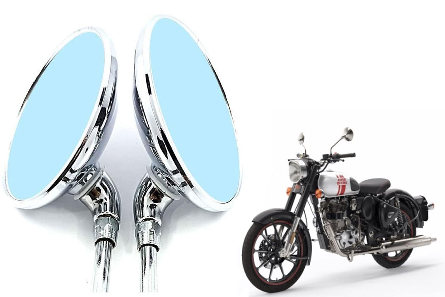 Pure Biking Rear View Touring Chrome Mirror Pair Compatible For Classic, Bullet, Standard, Electra (2012-2020) - Image 2 thumbnail