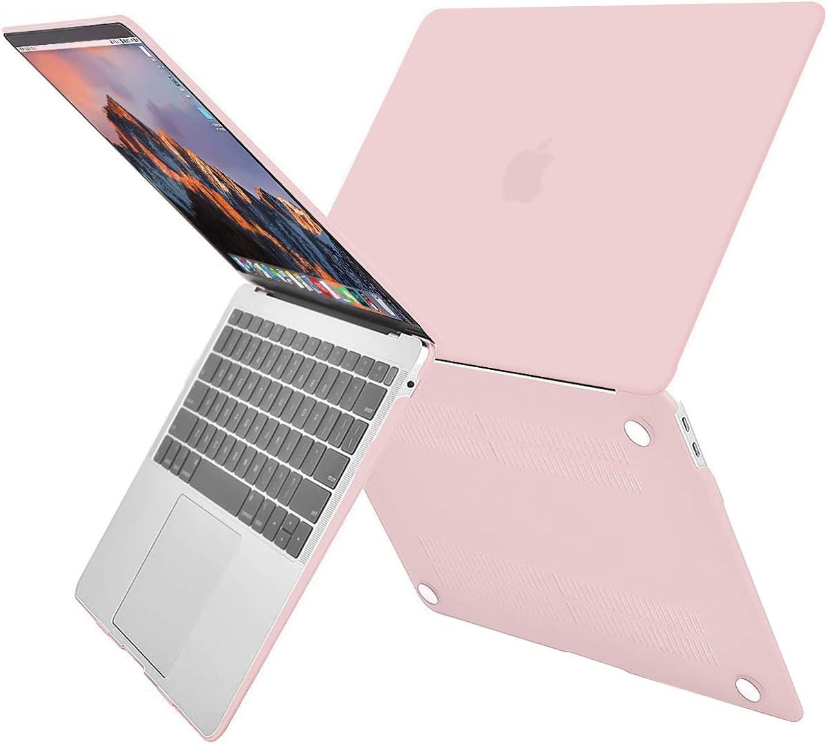 MOSISO Compatible with MacBook Air 13 inch Case 2022 2021 2020 2019 2018 Release A2337 M1 A2179 A1932, Plastic Hard Shell Case & Keyboard Cover Skin&Polyester Case with Pocket, Rose Quartz&Pink