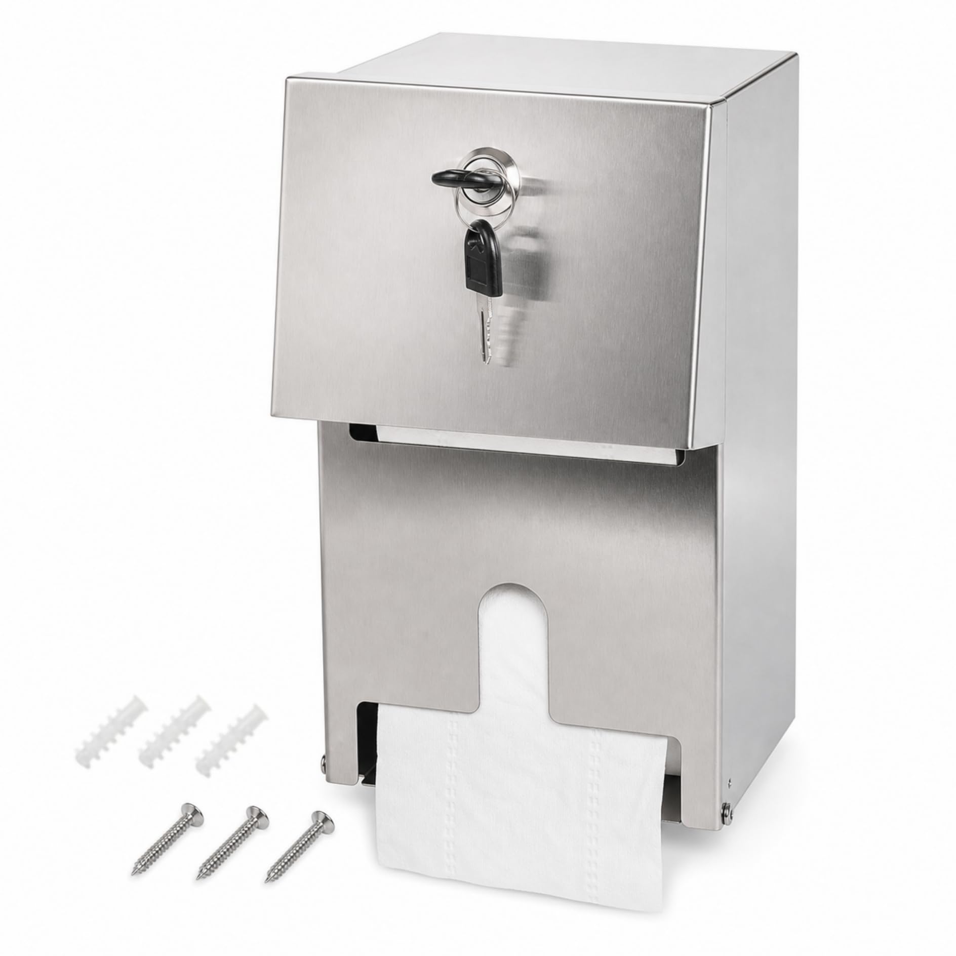 Dispensador comercial de papel higiénico de doble rollo, dispensador de pañuelos de acero inoxidable resistente con cerradura, dispensador automático de toallas de papel sin contacto con estante para