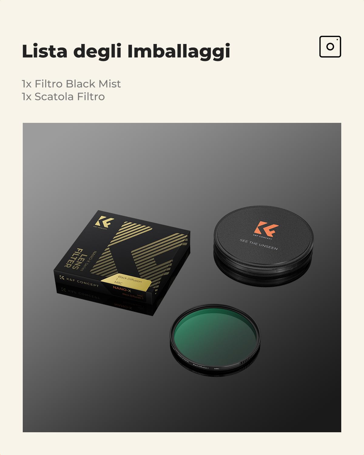 K&F CONCEPT Nano-Xcel 62mm Filtro Black-Mist 1, Filtro Black Diffusion 1 in Vetro Ottico con 28 Strati di Rivestimento Nano per Ritratti e Video