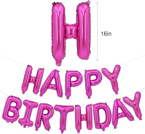 Miniatura 2 de TONIFUL Pancarta de Globos de Feliz Cumpleaños Rosa Intenso, Letras de Papel de Aluminio Mylar de 16 Pulgadas, Pancarta Banderines de Cumpleaños