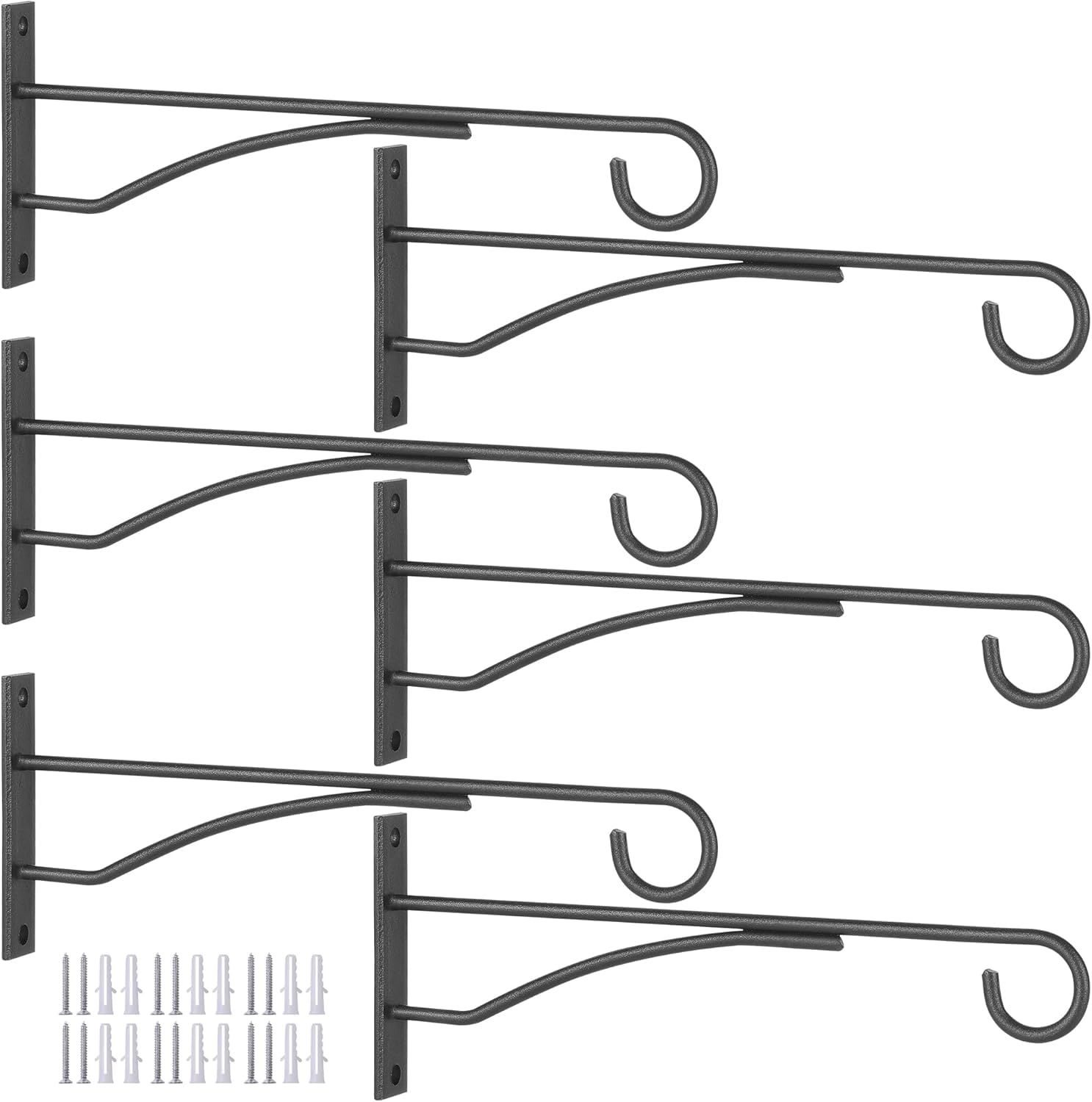 Plant Hanger Bracket, 8 Inch, Metal, 6 Pack, for Wall, Fence, Porch, Outdoor and Indoor, Hooks for Basket, Flower, Planter, Feeder, Lantern, Wind Chime (Black)-image-35