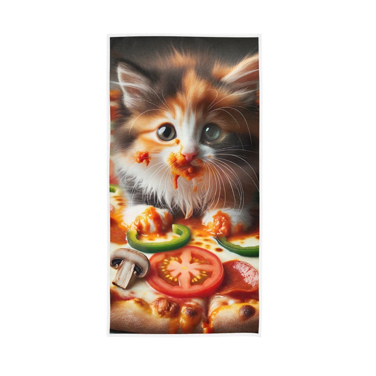 LSRCPD Pizza and Kitty Hand Towels, Hand Towels Bathroom 15 x 30 Inches, Spa Towels