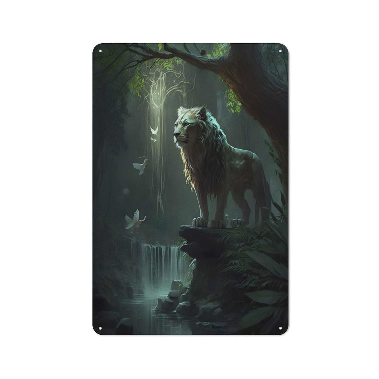 Junmoney White Lion Tin Wall Plaque 30X20cm With For Pub Or Café, A Decorative Christmas Gift For Hospitality Wall Decor Collectors