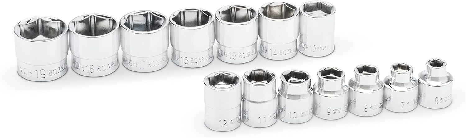 GEARWRENCH 14 Piece 3/8" Drive 6 Point MM Stubby Socket Set - 81396
