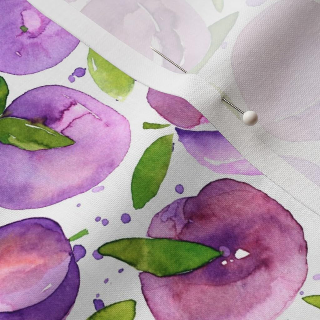 Spoonflower Fabric - Watercolor Plums White Purple Violet Fruit Modern Kitchen Summer Printed on Petal Signature Cotton Fabric Fat Quarter - Sewing Quilting Apparel Crafts Decor