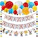 30pcs Carnival Circus Party Decorations Supplies, Carnival Birthday Party Ideas, Circus Happy Birthday Banner Balloons Tissue Paper Flowers Pom Poms Honeycomb Ball Circle Dots, Hanging Garland Banner for Circus Birthday Baby Shower Clown Backdrop Supplies