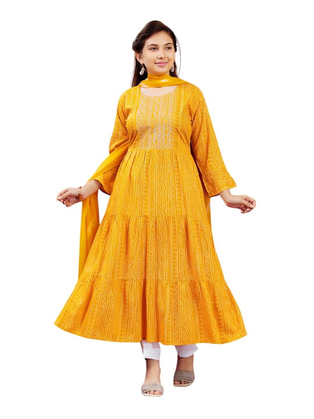 Aarika Girls Yellow Color Cotton Bandhej Kurti (Kurti-K-601-Yellow-36)