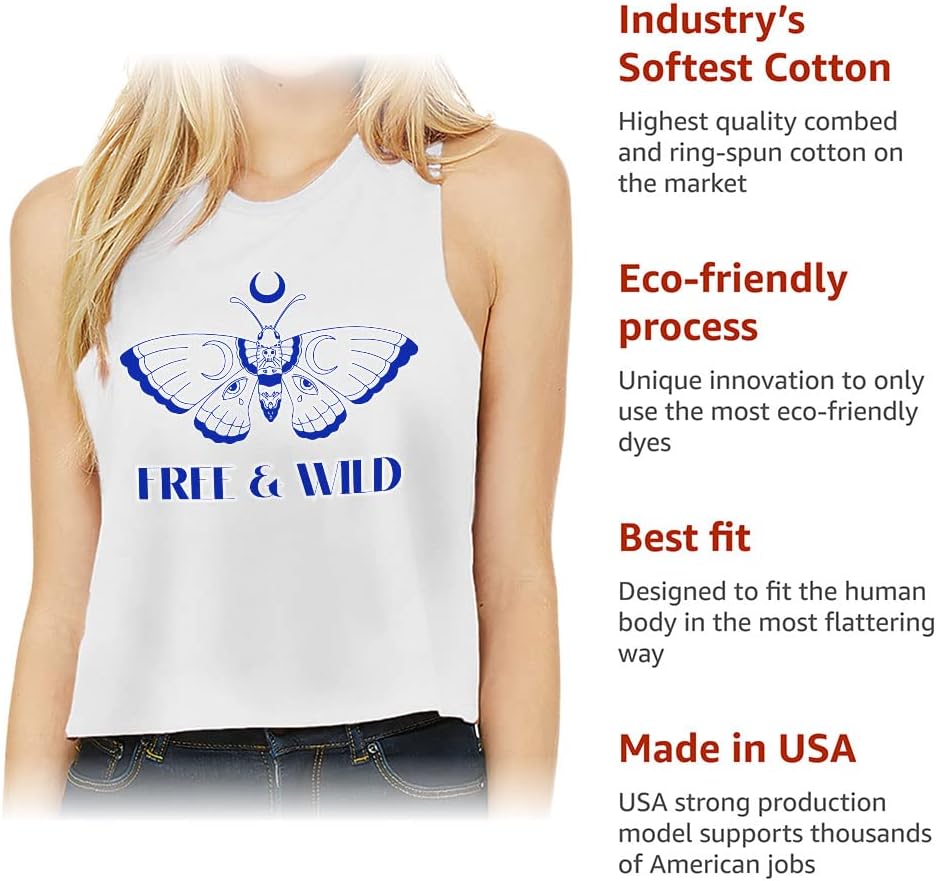 Wild and Free Racerback Cropped Tank - Butterfly Women's Tank - Themed Tank Top