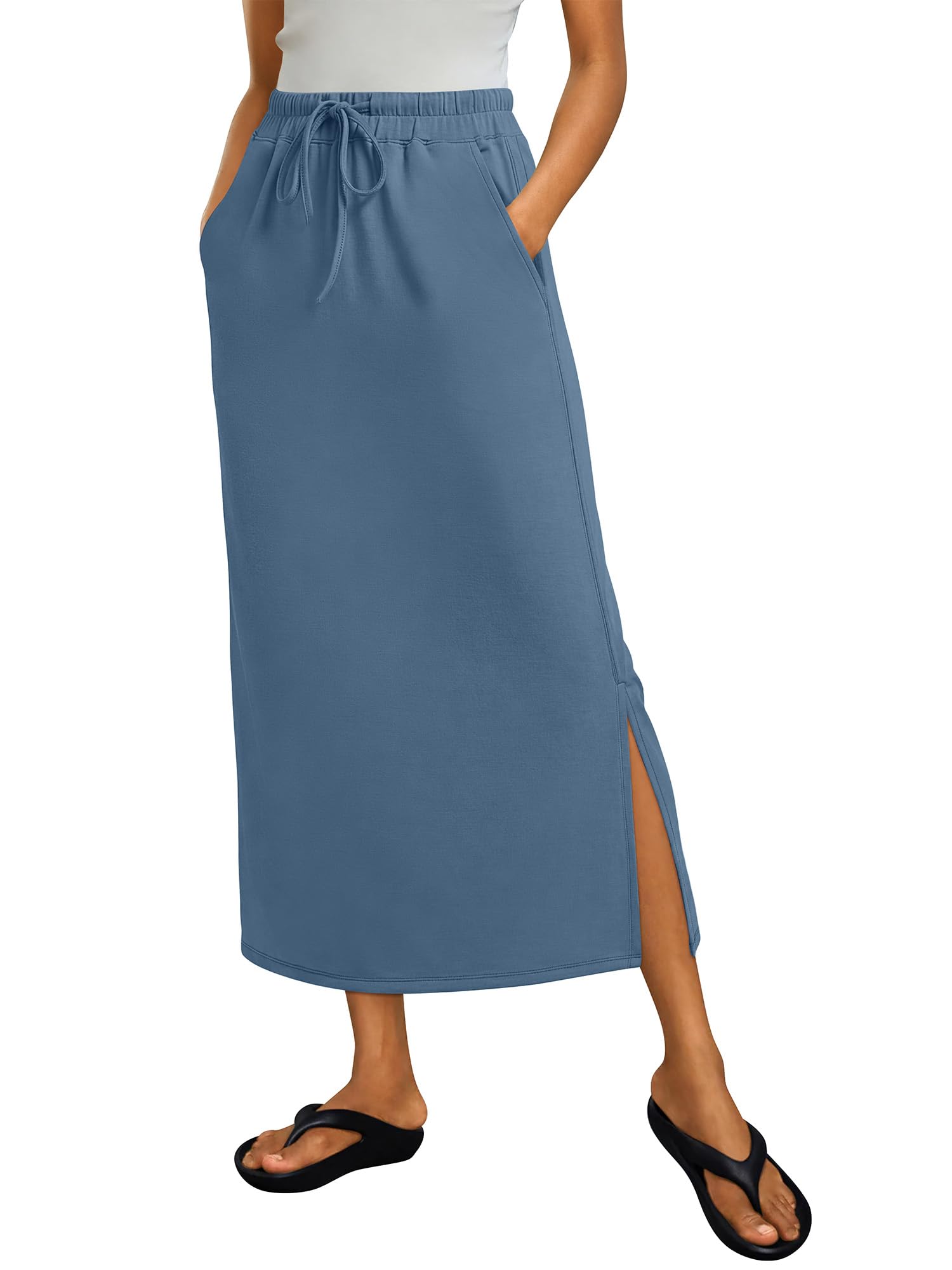 ANRABESS Maxi Skirts for Womens 2026 Summer High Waist Drawstring Side Slit Spring Casual Long Pencil Skirt with