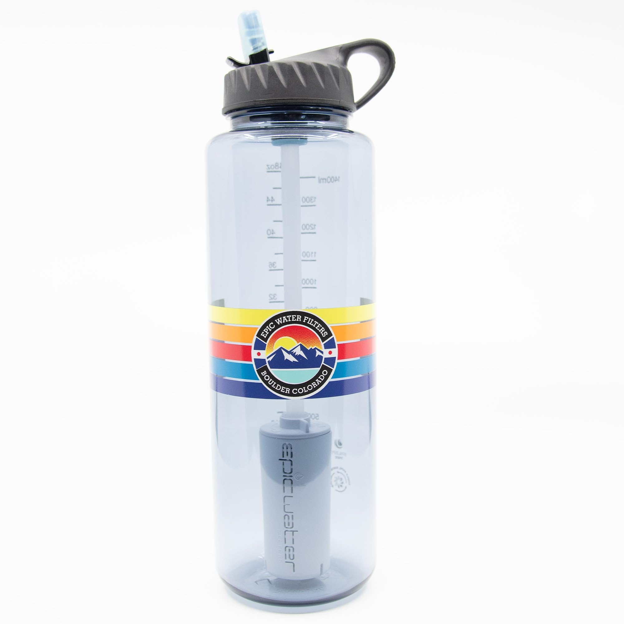 Epic Water Filters Nalgene OG Water Bottle with Filter, USA Made, BPA Free, Removes 99.99% Tap Water Contaminants, Forever Chemicals, Smoke Grey 48 oz