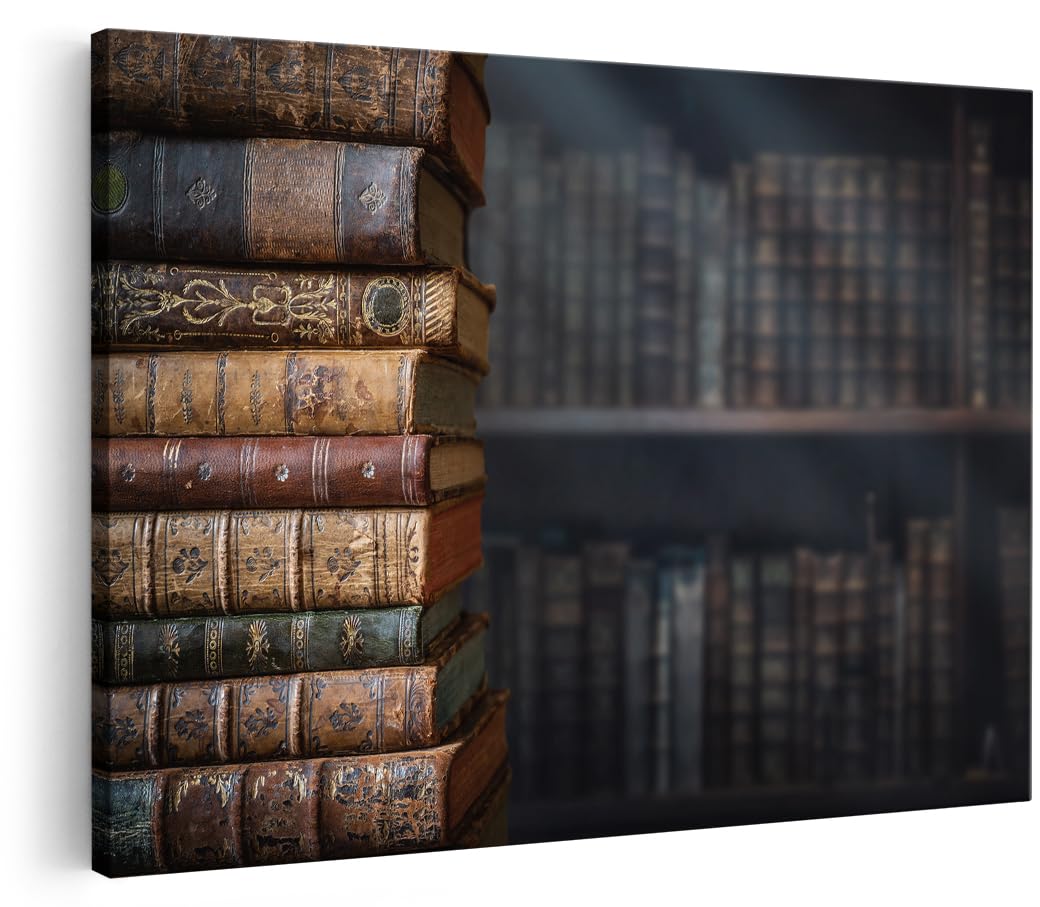 Artaza Leinwand Bilder Alte Bücher - 60x40 cm - Wanddeko Bibliothek - Wandbilder Wohnzimmer - Vintage Bücherregal Deko