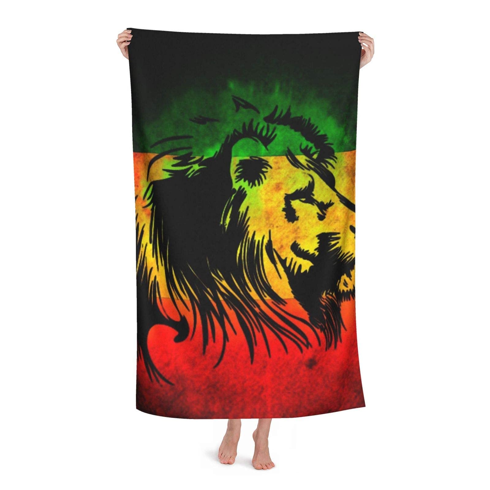 LSRCPD Beach Towel Jamaican Lion Flag Microfiber Large Bath Towel for Adults Absorbent Quick Dry Beach Blanket 80X130CM